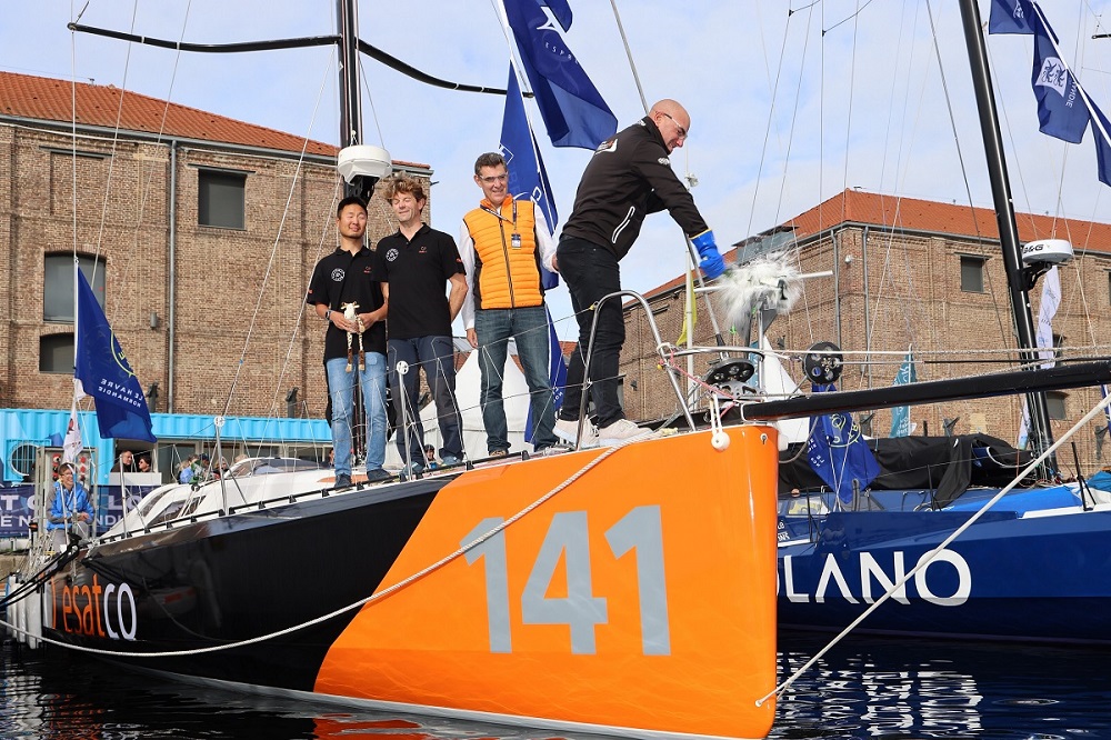 Transat Café L’Or : le Class40 esatco baptisé par Damien Seguin
